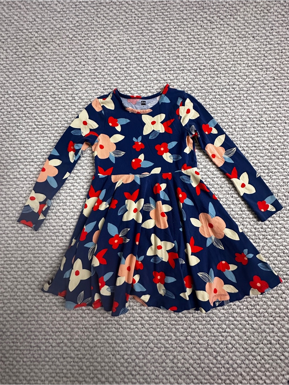 Tea Collection Navy Floral Long-Sleeve Twirl Dress size 6